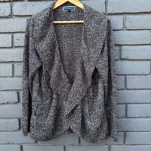 Karen Scott VINTAGE Style Cable Knit Ribbed Shawl Collar Cardigan Sweater XL Gra